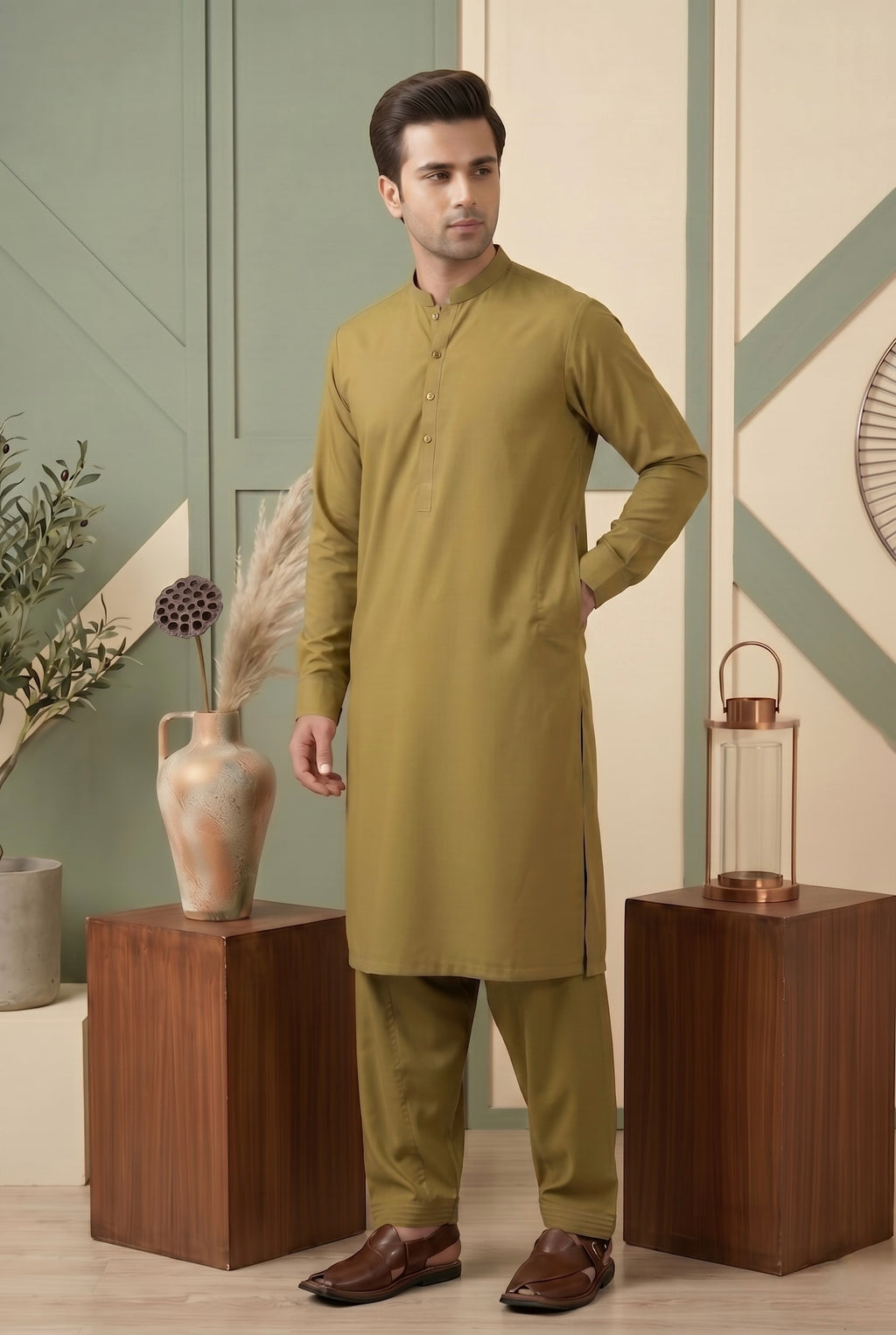 Mustard Green Shalwar Kameez
