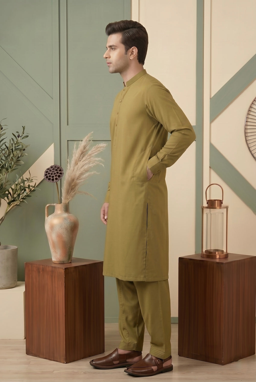 Mustard Green Shalwar Kameez