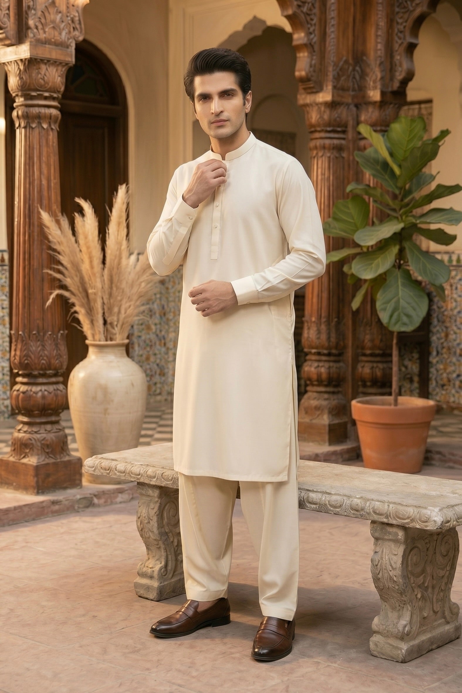 Cream Shalwar Kameez