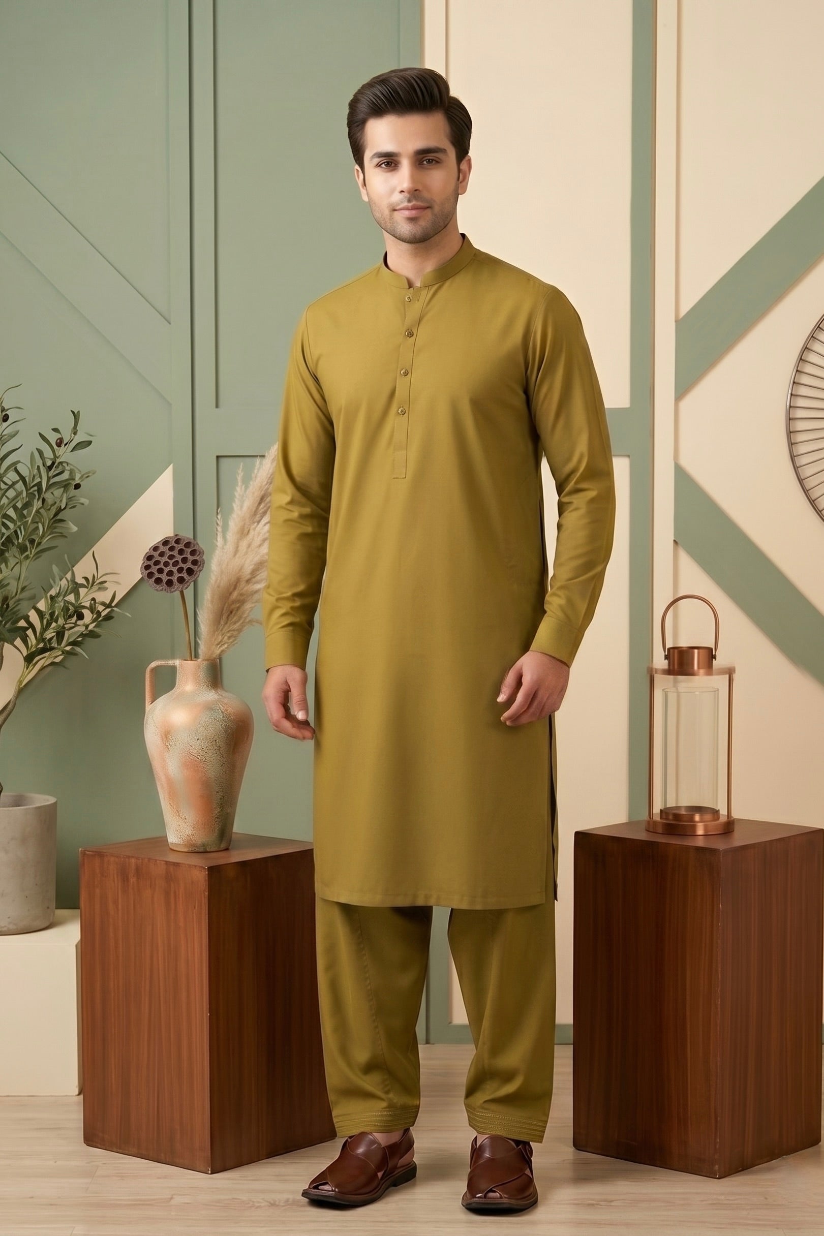 Mustard Green Shalwar Kameez