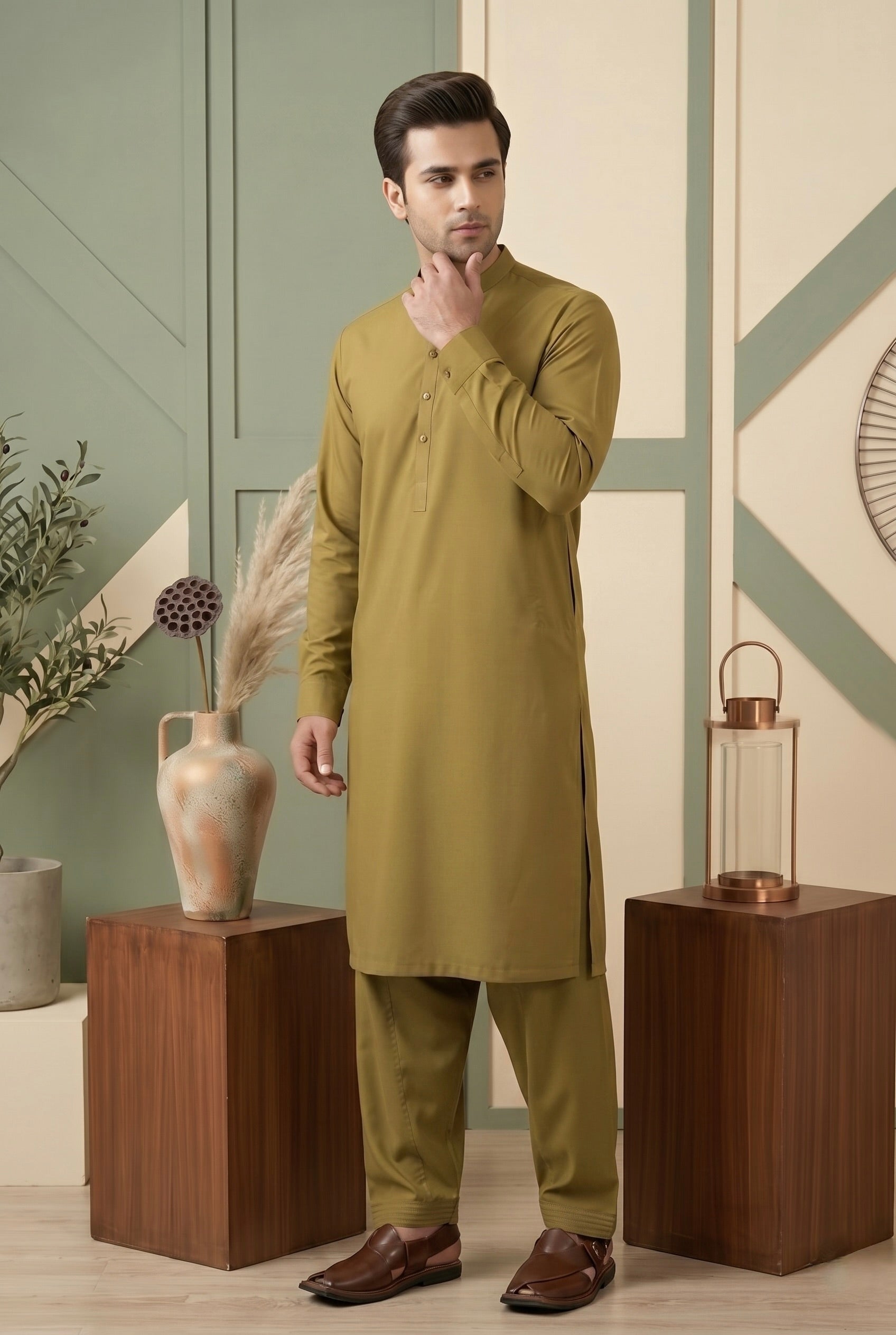 Mustard Green Shalwar Kameez